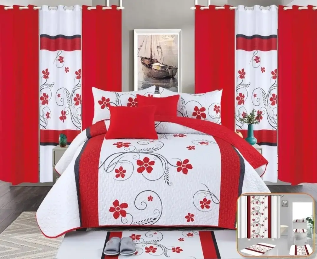 Hot Selling Bedding Sets 20 Pieces King Queen Bed Sheet With Curtains Flat Sheet 100 Polyester
