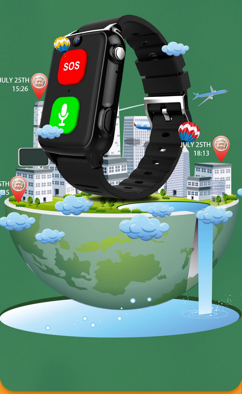 IP67 Waterproof 4G GPS tracker Watch Fitness Monitor Heart Rate Emergency  Elderly Sos Panic Button Watch