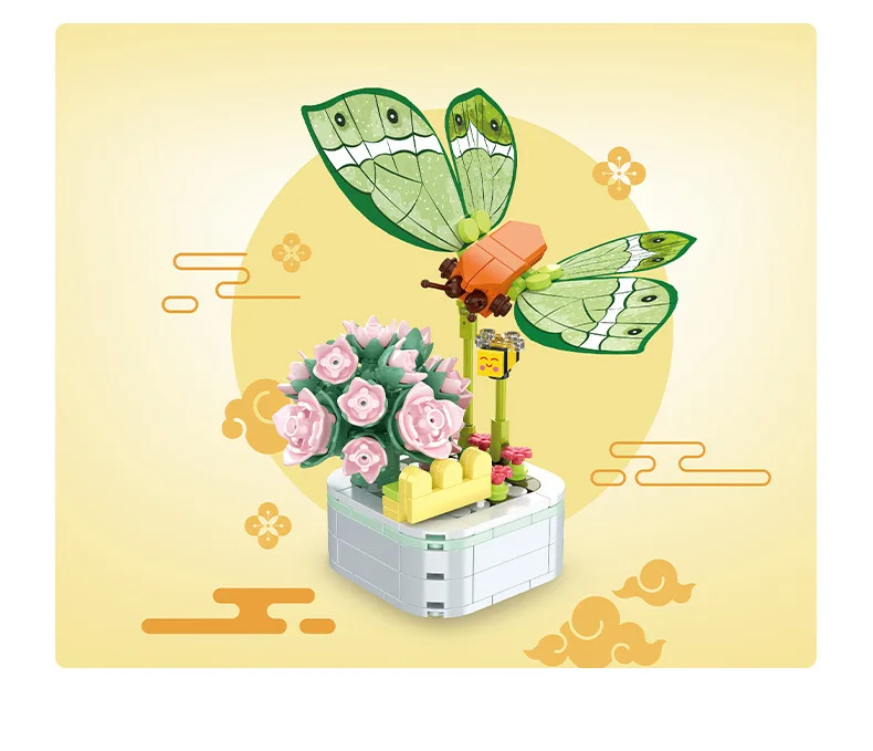 MOC Bee Butterfly Flower Bonsai Building Blocks Insect Plant Toy