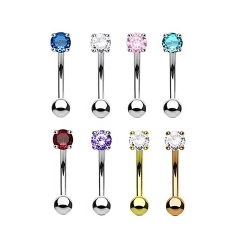 G23 Curved Eyebrow Rings Prong CZ Gem Eyebrow Ring Curved Barbell 16G