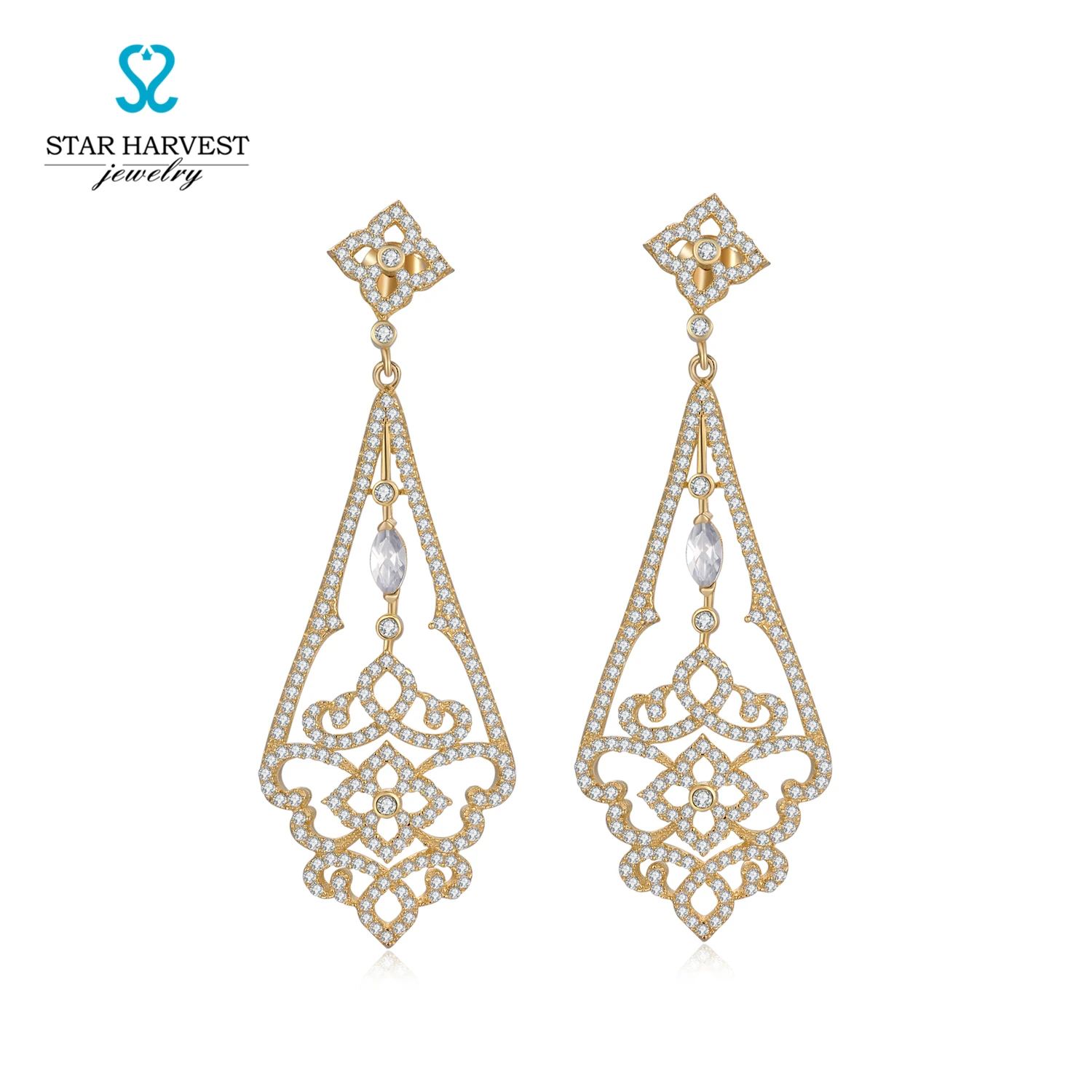 Luxury women 925 Sterling Silver Gold Plated Earrings wedding Earrings Drop Wholesale Arabic Jewelry(图6)