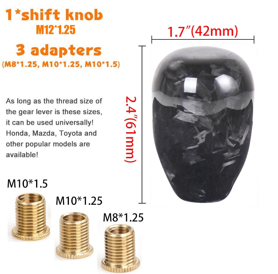 thumbnail image 2 of M8 X 1.25 Carbon Fiber JDM Auto Transmission Shift Knob With Gold Strip - Fits Scion TC XB XA XD FRS/BRZ 2 of 5