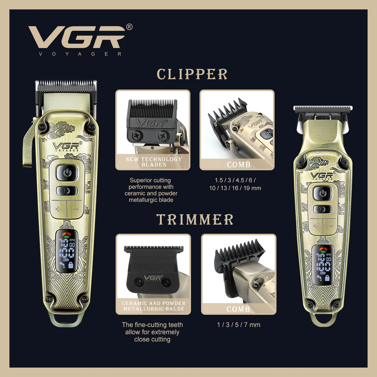 VGR V-643 Hot Sale Barber Maquina De Cortar CabelloProfessional Hair Trimmer Clipper Set for Men