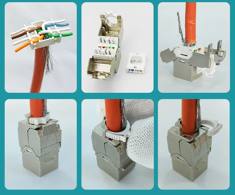 Rj45 Cat5e Cat6 Cat6a Network 180 Degree Toolless Keystone Jack For Lan