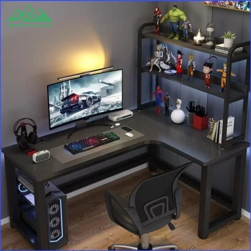 Wayon      Gaming L-Shaped Computer Desk with Carbon Fiber Texture & Display Shelf, Comp aperçu 3