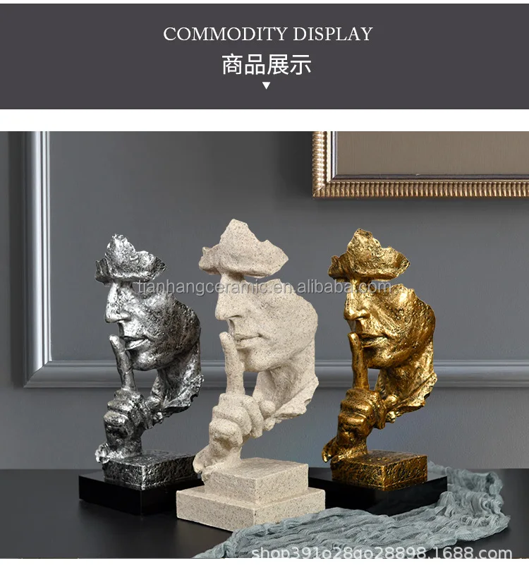 Abstract Sculpture Statue Desktop Bookshelf Office Decoration Sandstone Resin Keep Silent for Office Home Hotel.jpg