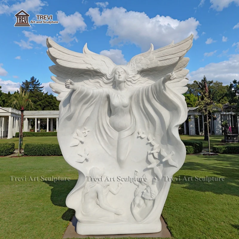 Large Outdoor Garden Hand Carved Natural Stone Wings Sculpture White ...