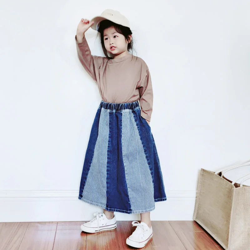 Autumn Cute Patchwork Denim Maxi Skirt 