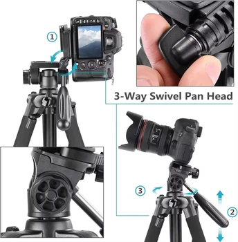 NEEWER Portable 56 Inches Aluminum Camera with 3-Way Swivel Pan Head Bag for DSLR Camera,DV Video Camcorder detail image