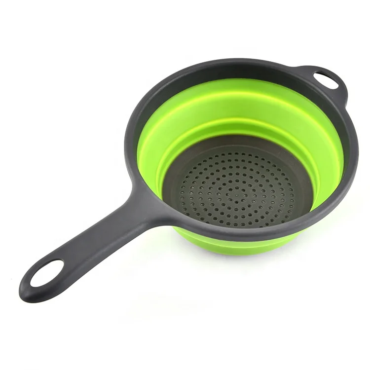 KOKSI Collapsible Silicone Colander with Handle Food Strainer Basket