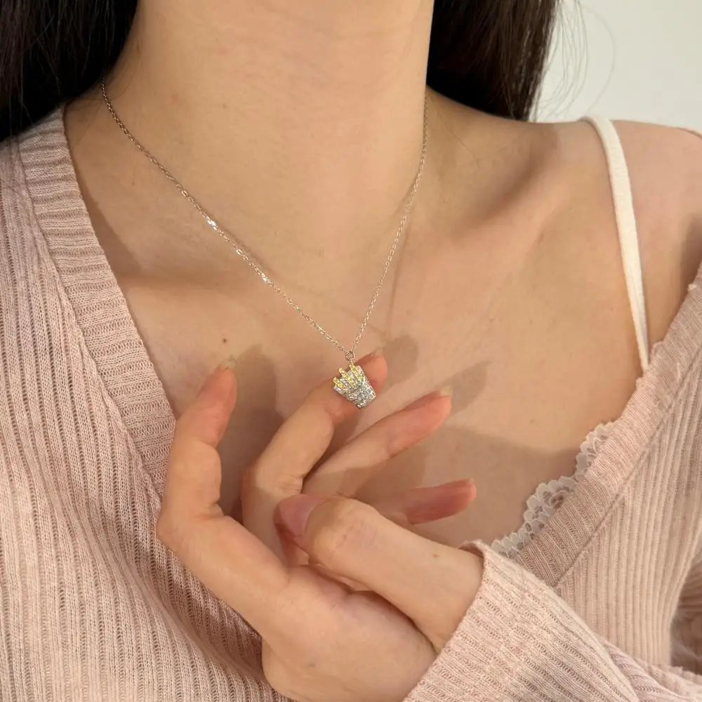 KAKODIY cartoon style 925 sterling silver fine Jewelry for Women 5A cubic zirconia pendant French fries shape necklace detail 3