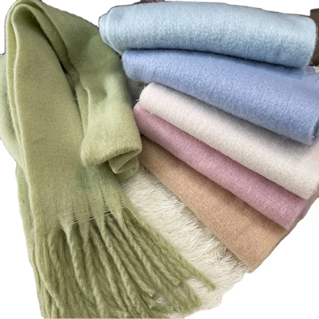 Pure color scarf macaroon color mohair autumn and winter warm thickened and enlarged scarf shawl