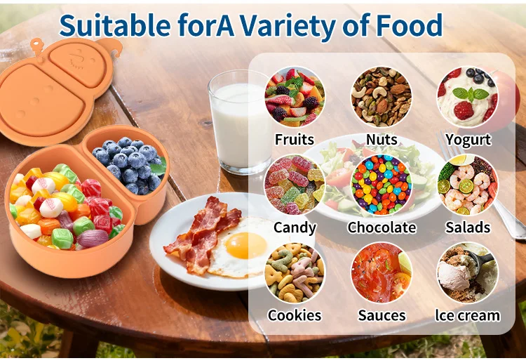 Silicone Divided Snack Box, Snowman Airtight Food Container, Food-Grade Reusable Bento Box, Leakproof Portable Lunch Container details