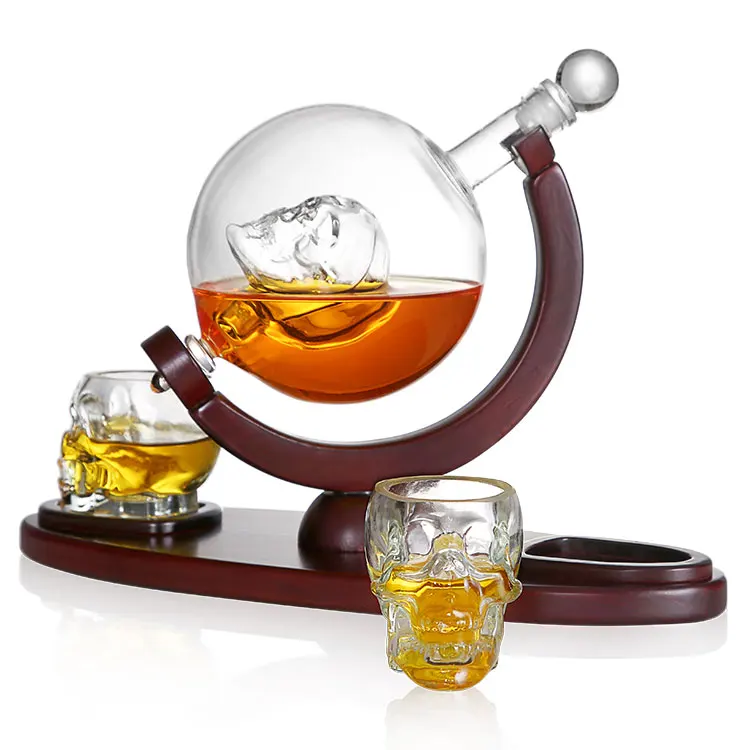 Wholesale 850ml Whiskey Globe Decanter With Wood Base Handmade Globe