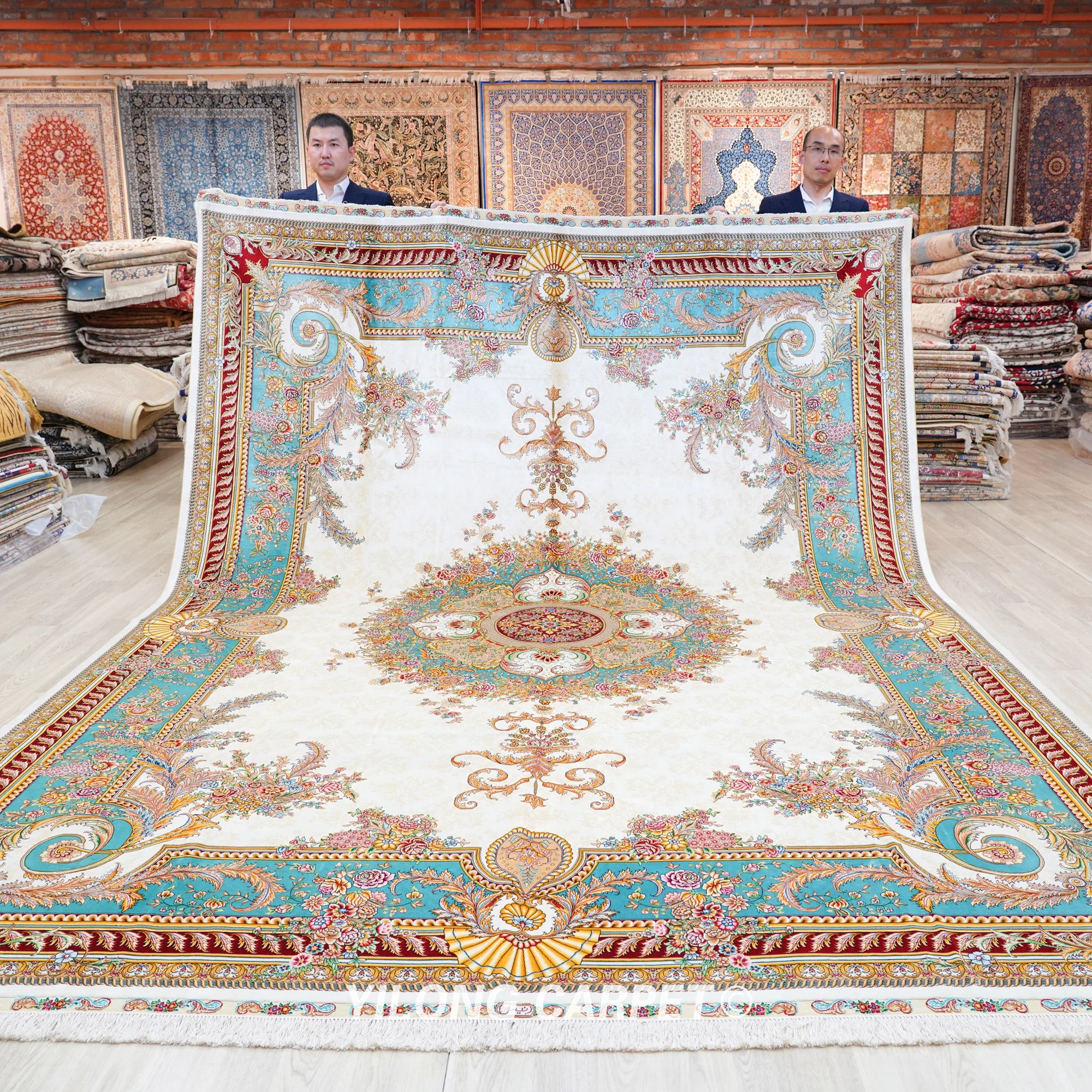 Yilong 9'x12' Oversize Luxury Royal Silk Rug Medallion Silk Persian