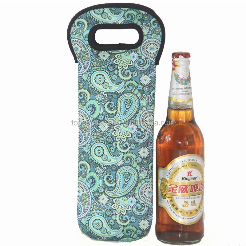 Green Paisley Pattern 750 ML Single Neoprene Wine / Water Bottle
