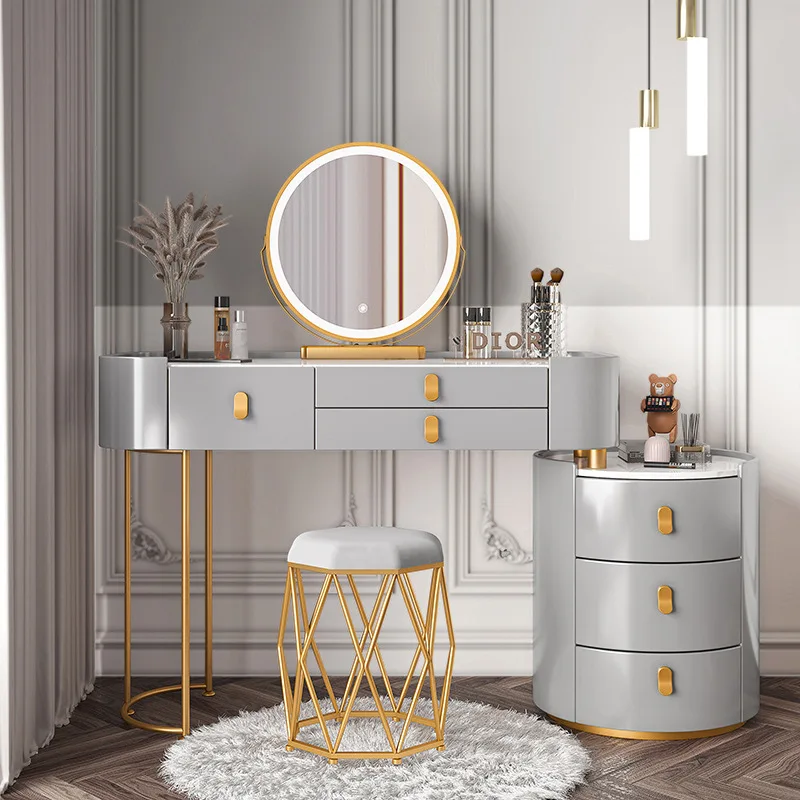grey dressing table mirror with drawers Capri Grey Dressing Table with Mirror & Stool – Laura James Ireland main image 0