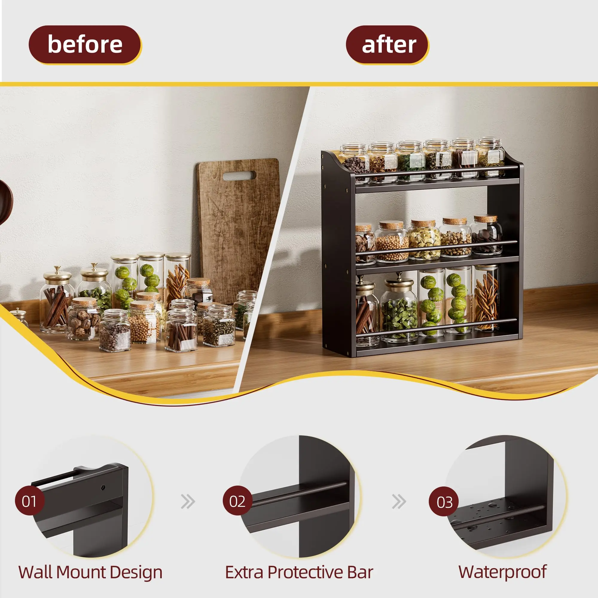 product wall mounted bamboo spice rack for countertop seasoning jars organizer shelf kitchen storage holder-9