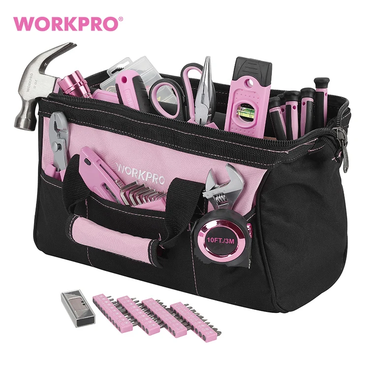 WORKPRO 106PC Home Repairing Tool Kit With Wide Mouth Open Storage Bag Household Pink Tool Set for Lady