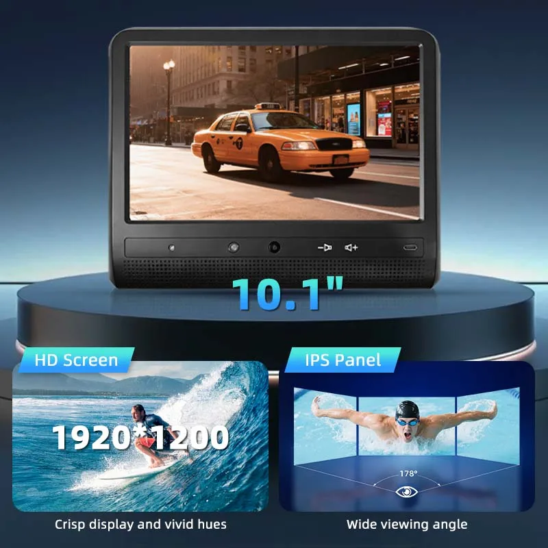 OEM Taxi Rear Seat Advertising Screen 10.1" HD Android Headrest Tablet Display 4G WIFI for Taxi Passenger Advertisement