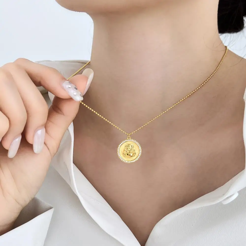 KAKODIY Women's Fashion Gold Plated Luxury Fashion 925 Sterling Silver Round Pendant Jewelry Necklace detail 1