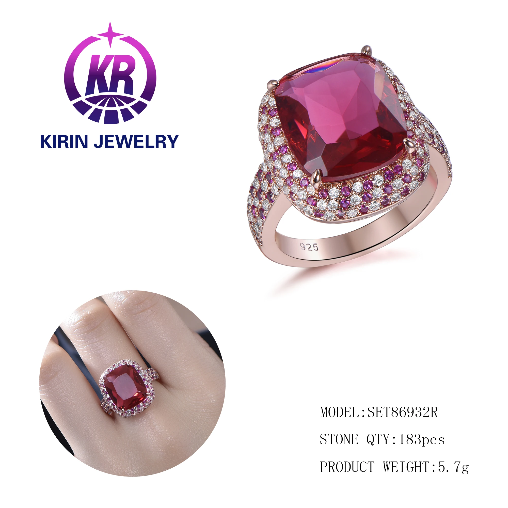 pendant earrings and ring 3pcs 925 sterling silver jewelry sets Hawaiian ruby glass jewelry sets for women luxury jewelry set