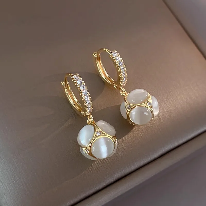 Elegant Crystal Cat Eye Dangle Earrings for Women