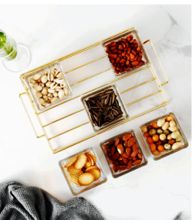 6grid Glass Snack Bowl Set Glass Candy Bowls Dish Fruit Plate Glass Sous Plat For Party Wedding