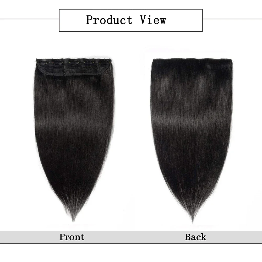 Clip in Human Hair Extensions One Piece 5 Clips 100% Real Human Hair Straight Soft Natural 120g_voghion.com