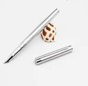 High Quality Novelty Promotion Business Gift Slim Sliver Metal Fountain Pen with  Custom logo Office Supplies Metal Fountain Pen