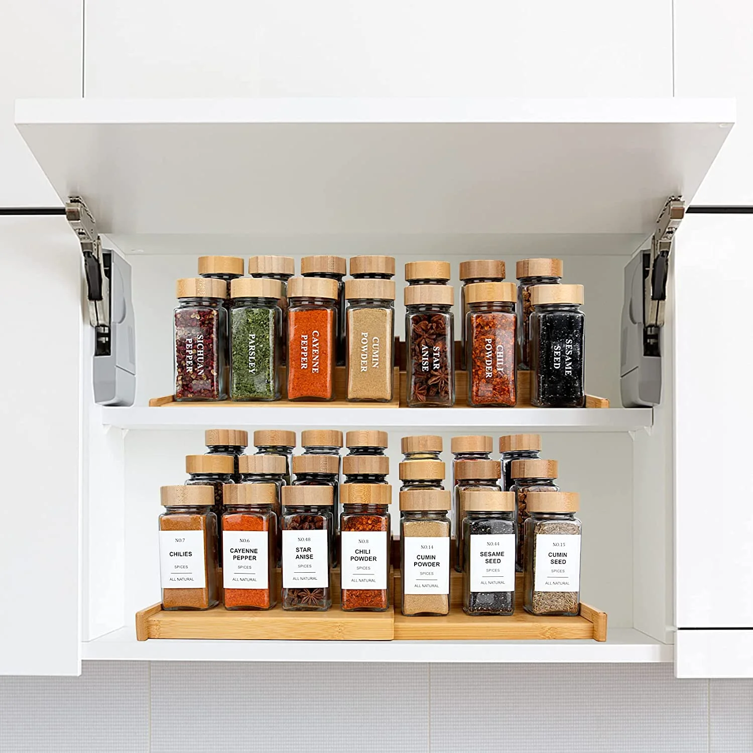 Spice Jars With Labels 4 Oz Glass Spice Jars With Bamboo Lids Seasoning Storage Bottles for Spice Rack Cabinet