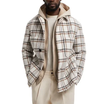 2021 hot sale mens new design custom plaid wool overshirt polyester flannel tweed jackets