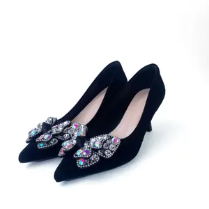 Custom Shiny Bow Pointed Head Rhinestone Designer Shoes Sandals for Women and Ladies High Heeled  Shoes Luxury Femmes Fashion