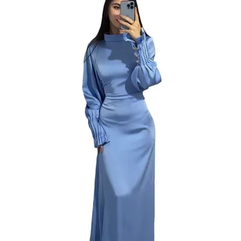 2024 Europe and the United States Autumn Women's Dress Pleated Cinched Waist Tie Design Court Women Satin Ladies Dresses