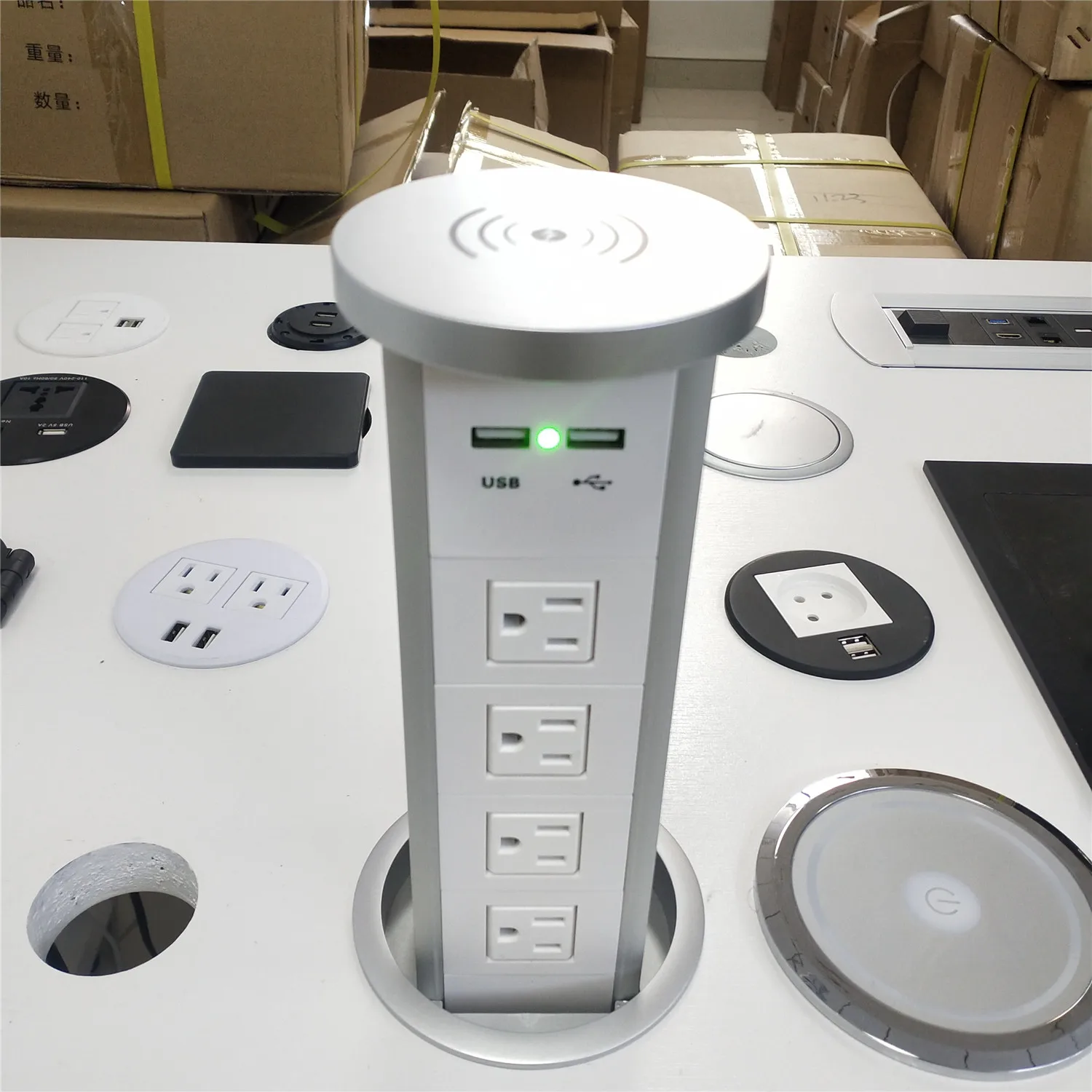 Automatic Pop Up Power Outlet, Popup Wireless Charging Station with 3AC  Plugs