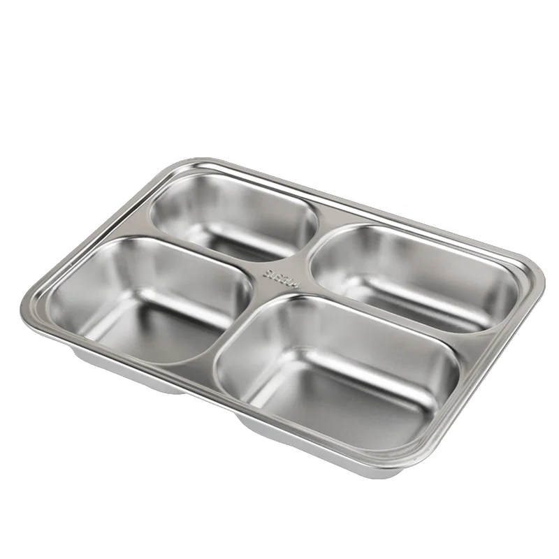 Stainless Steel 5 Compartment Dinner Plate Divided Metal Plate Food ...