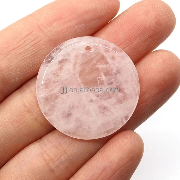 Natural powder crystal pendant, 30mm round chip shape single hole DIY necklace accessories, energy meditation stone