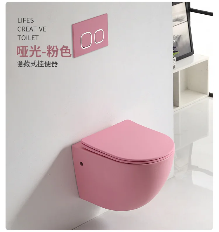 Modern colour sanitary ware suspendu wc rimless wall mounted row toilet bowl blue pink black matt color ceramic wall hung toilet details