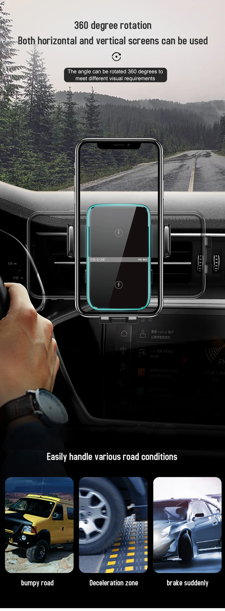 Semi-automatic Intelligent Induction Wireless Car Charger with 1 Year Warranty and ABS+PC Material for iPhone