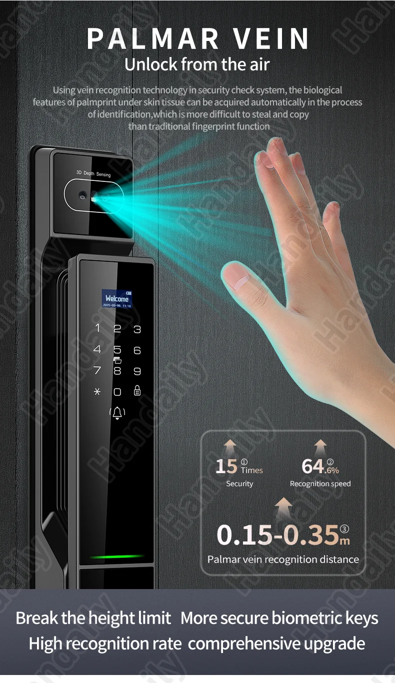 handaily video intercom tuya palm vein smart door lock smart door lock fingerprint password cerraduras for main gate p70-8