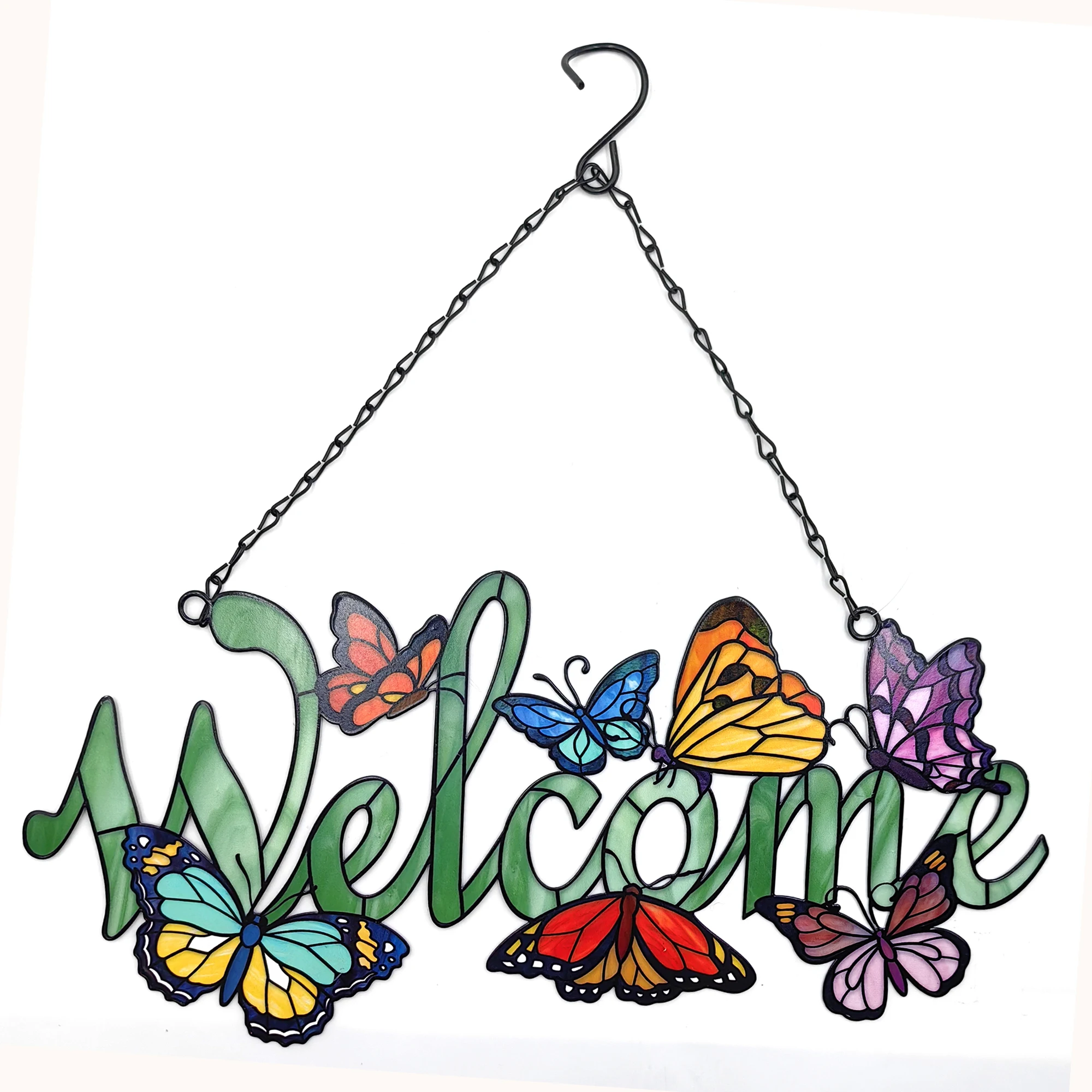 Colourful Butterfly Hanging Metal Wall Sculpture Welcome Door Sign Outdoor Wall Art