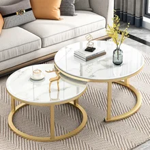 wood Plate Round Tea Table Combination of Italian Small Household Living Room