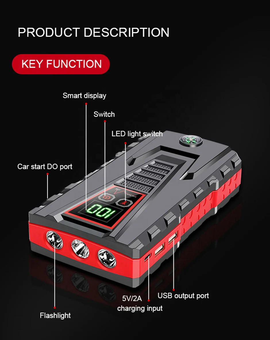12v Multi Function Portable Car Battery Charger Jump Starter And Tire