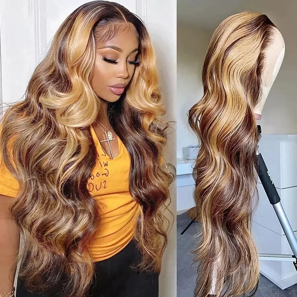 13x4 HD Lace Body Wave Perücke Echthaar Honigblond Lace Front Perücke_voghion.com
