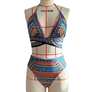Custom Front Logo 1 Piece Bikini Set Halter Backless Swimsuit with Sequins Printed Swimwear Label Tag Beachwear Removable Padded