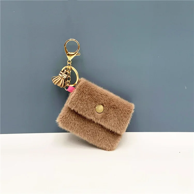 small Size) Candy-colored Plush Round Coin Purse Keychain Cute