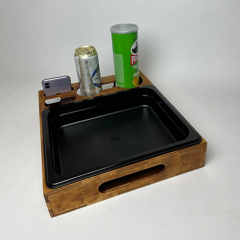 Wooden Coffee Organizer Cookie Caddy Serving Tray With Cup Holder Drink