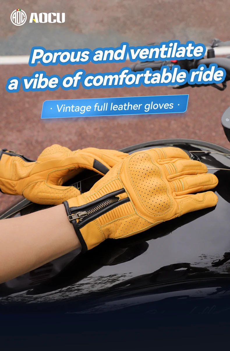 Retro Motorcycle Racing Gloves Unisex Touch Screen Full Finger Brass Zip Hand Gloves For Outdoor Biking factory