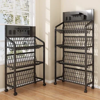 Movable Multi-Layer Bookshelf Space-Saving Simple Trolley Book Storage Rack with Wheels for Retail Use for Durable Metal