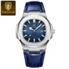 4 Cinturino in pelle Cassa in argento Quadrante blu